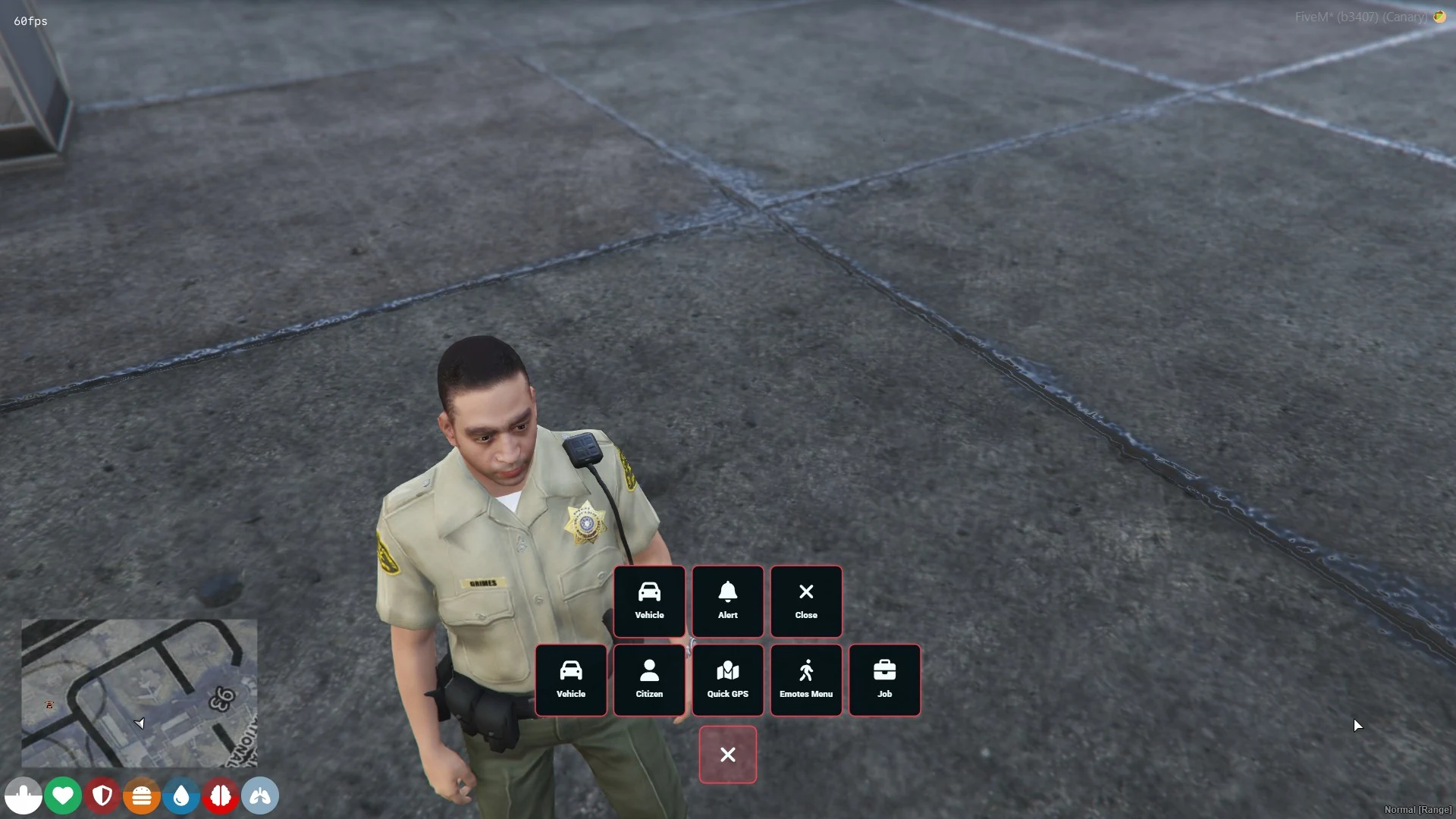Redline ox_lib radial action menu displayed in game.