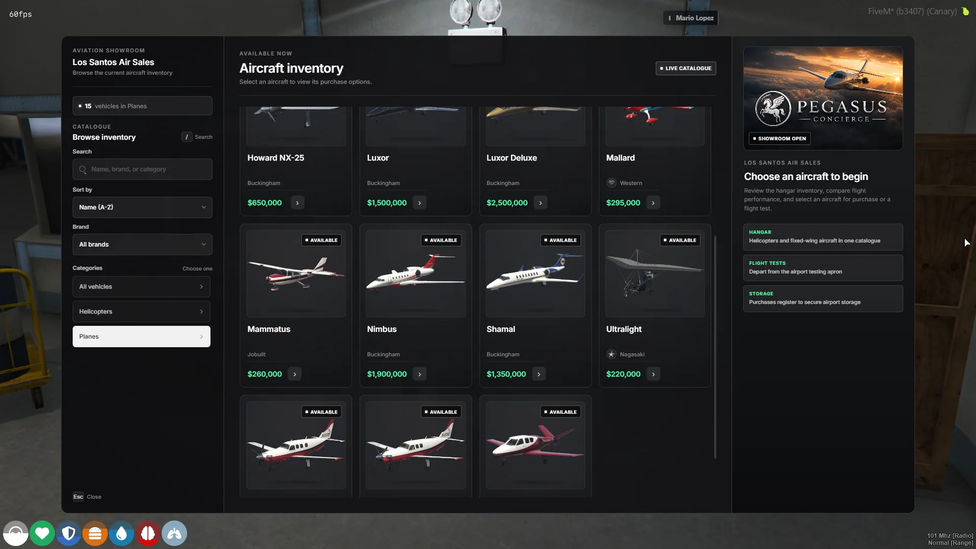 Aircraft inventory at Los Santos Air Sales.