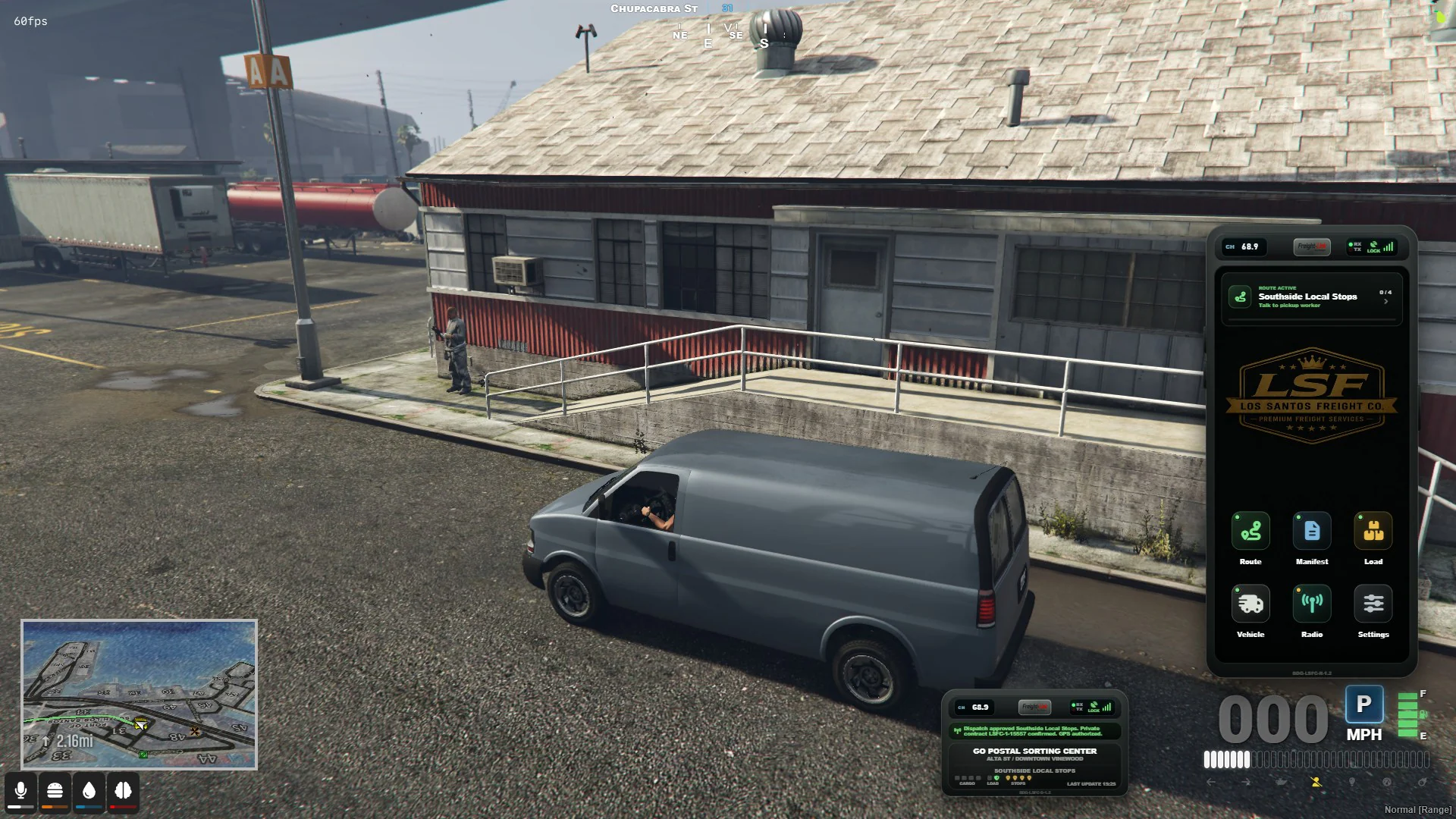 Version 1.4 freight receiver and compact dock displayed beside a delivery van in the game world.