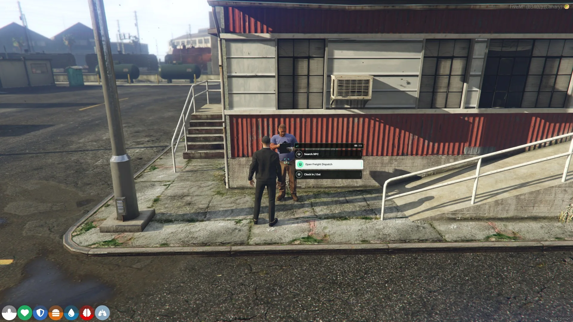 Driver targeting the Los Santos Freight dispatcher to open Freight Dispatch.