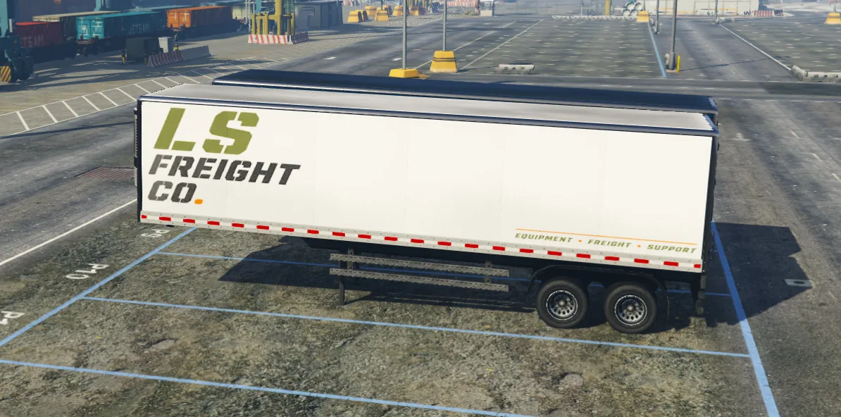 White LS Freight trailer with green-and-black equipment support branding.